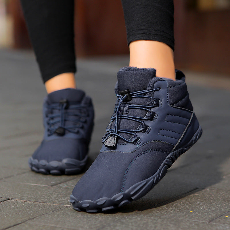Warm Cotton-padded Shoes For Couples Outdoor Leisure Hiking Sneaker Fleece-lined Thickened Mid-top Men's Snow Boots