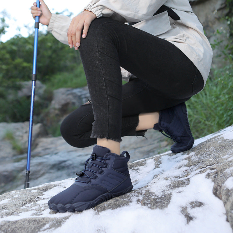 Warm Cotton-padded Shoes For Couples Outdoor Leisure Hiking Sneaker Fleece-lined Thickened Mid-top Men's Snow Boots
